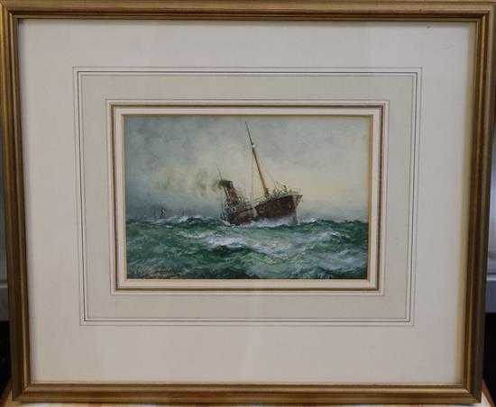 William Minshall Birchall (1884-1941) An Incoming Voyager, A North Sea Voyager, A British Merchantman and A North Sea Drifter 7 x 5in.